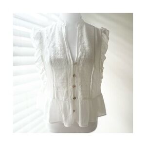 Zara White Button-Up Ruffled Blouse